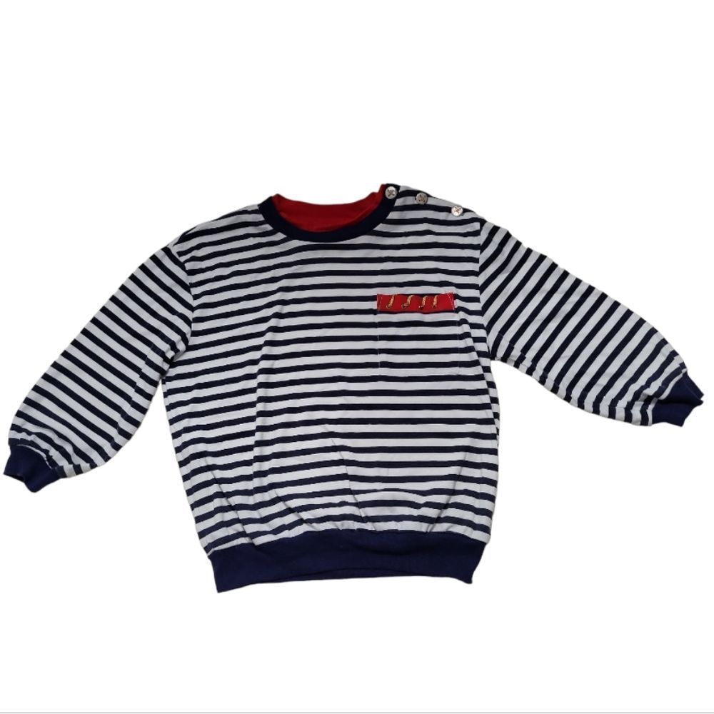 TEDDI White/Blue/Red Vintage 80s 90s Sailor Pocket Embellished Sweater Size M